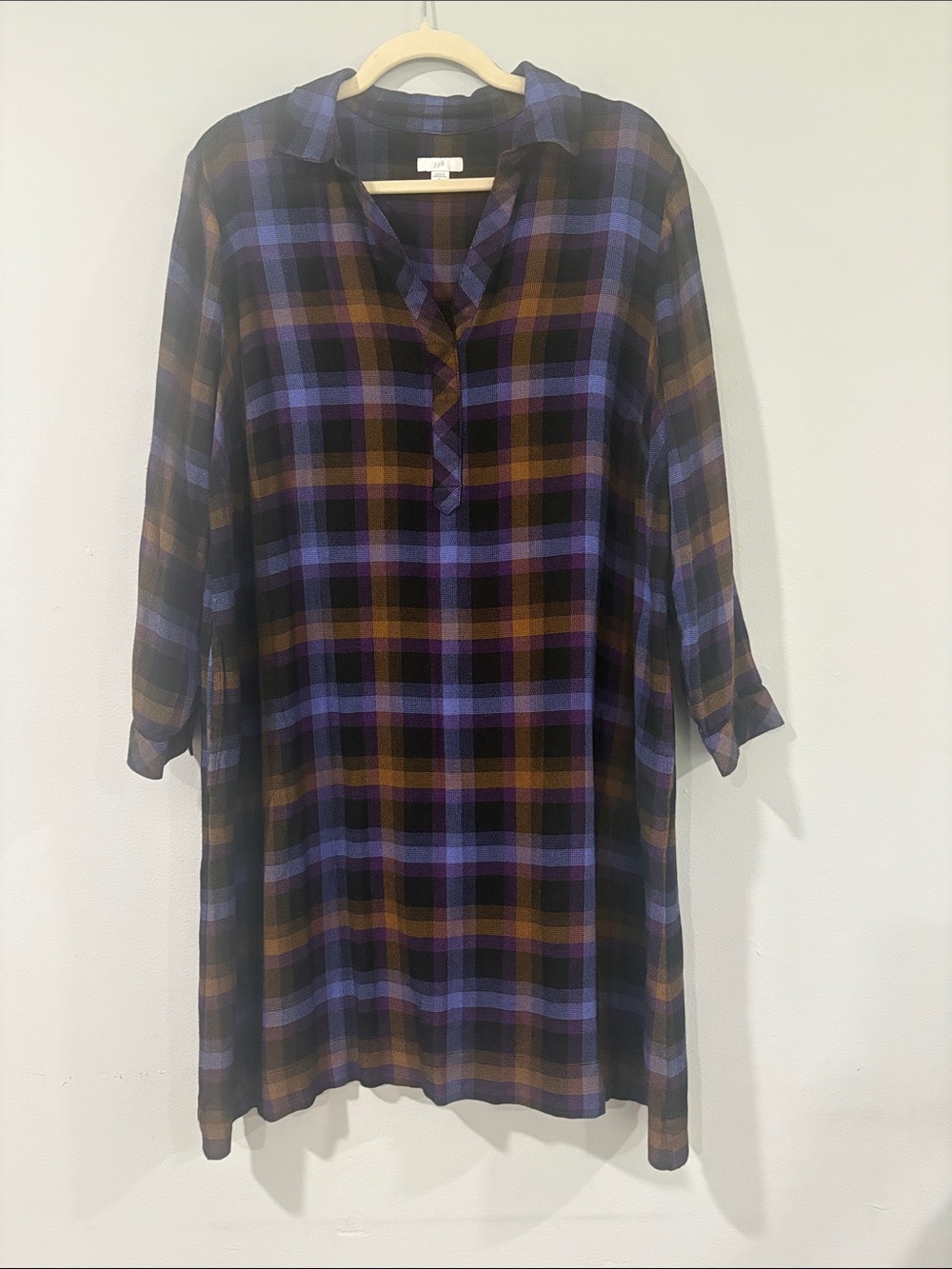 j JILL plaid LONG SLEVE MODEST TUNIC SHIRT DRESS WITH POCKETS SIZE/XL